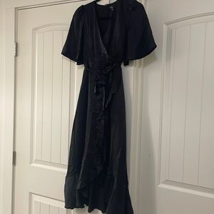 Black silk Lulu’s dress with wrap skirt & adjustable bow tie